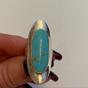 DK RING STERLING SILVER TURQUOISE BLUE OVAL VINTAGE SIZE 5 5.8g